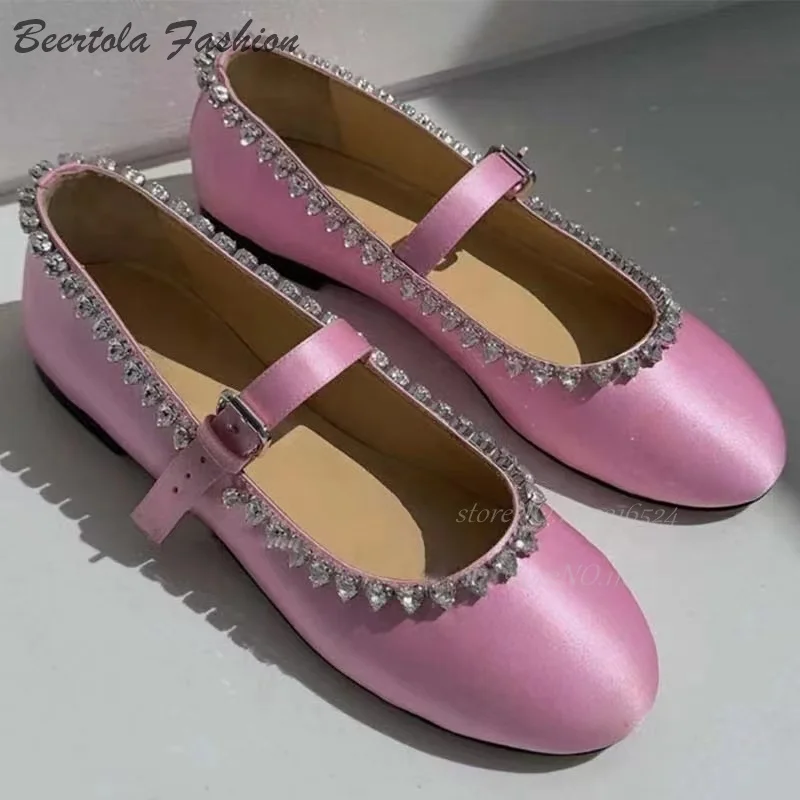 Pink Satin Jewelry Flats Girls Casual Round Toe Ballet Blue Satin Glitter Crystal Sandals Buckle Mules Light Denim Spring Shoes
Pink Satin Jewelry Flats Girls Casual Round Toe Ballet Blue Satin Glitter Crystal Sandals Buckle Mules Light Denim Spring Shoes