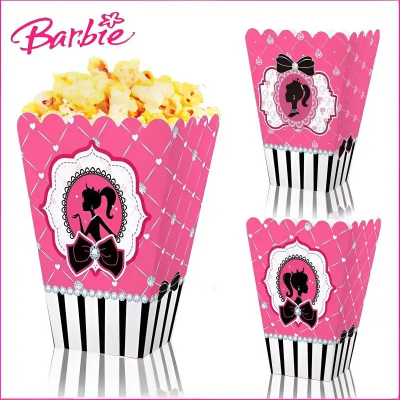 

12Pcs Barbie Popcorn Case Birthday Party Disposable Popcorn Decoration Box Party Cutlery Christmas Products