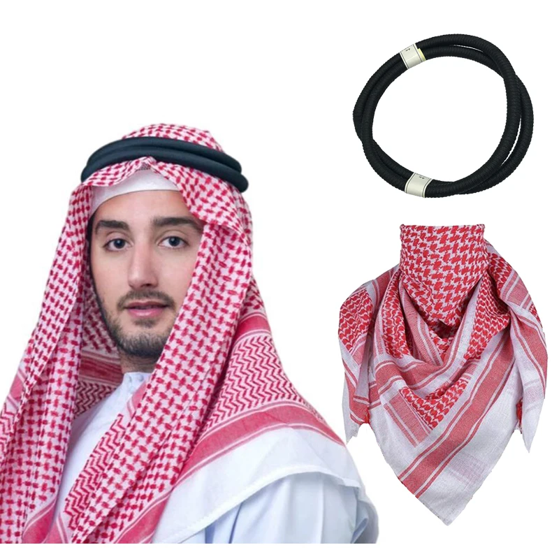 

Arab Shemagh Muslim Keffiyeh Head Wrap Scarf Tactical Desert Neck Headwear with Aqel Rope for Men Women, 55x55 Inch