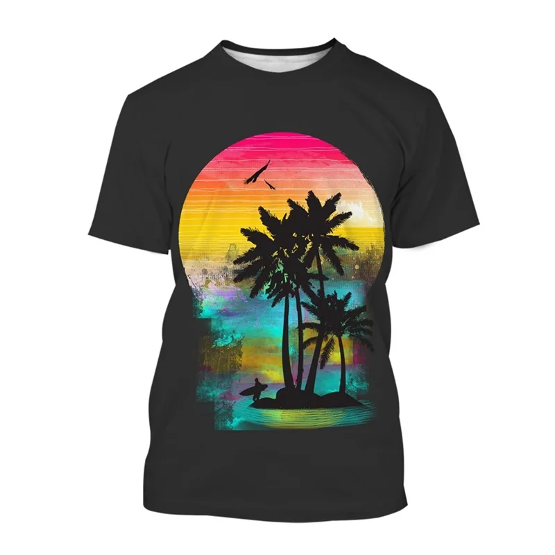 

Summer Tropical Palm Trees T Shirt For Men Casual Beach Hawaiian Short Sleeves 3d Printed Coconut Tree T Shirt Street Tops