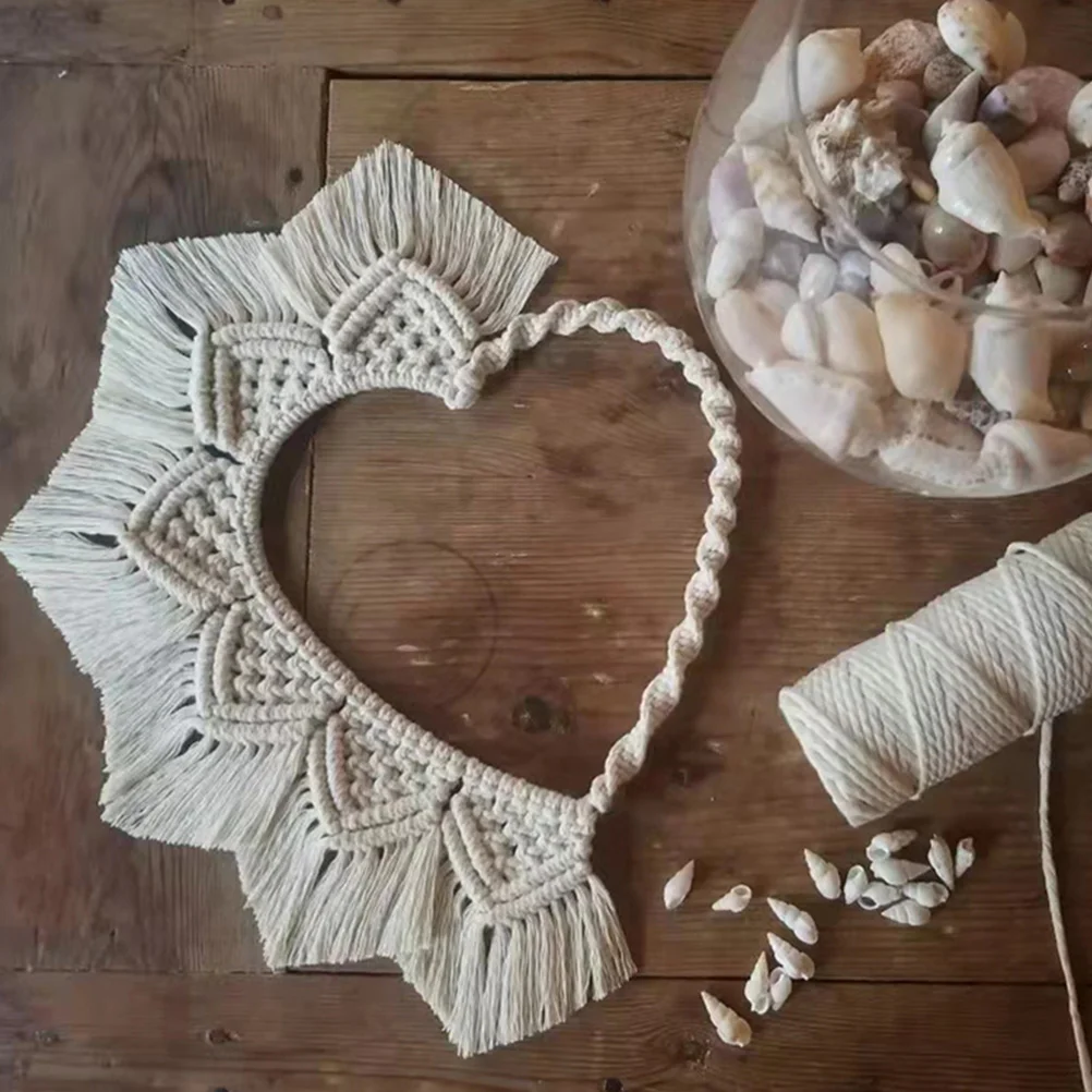 Woven Heart Cotton Rope Wall Art - Boho Tassel Banner 2 Se9d5a3aec1274e2a9d385674f0b47013m