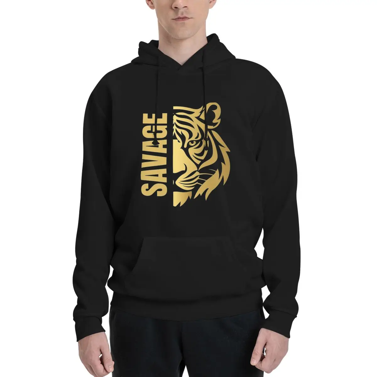 

Unleash The Wild Half-Faced Tiger With A Savage Twist Design Classic Polyester Hoodie Men's Women's Sweater Size XXS-3XL