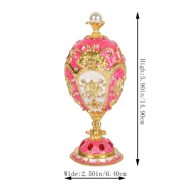

QIFU Beautiful Metal Luxury Pink Faberge Egg Trinket Box for Home Decor
