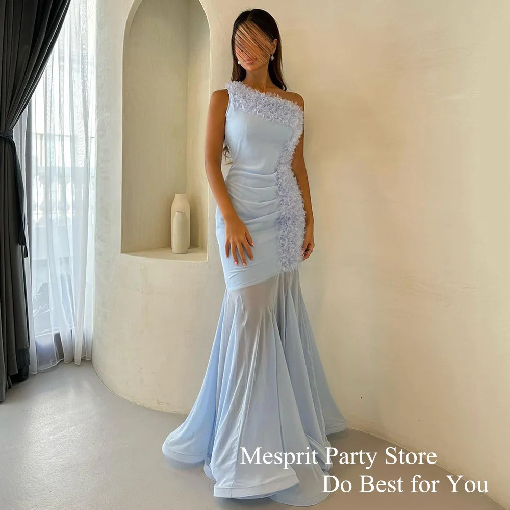 

Saudi Arabian Evening Dress Sexy One Shoulder Sleeveless Ruffles Mermaid Prom Gown Chiffon Pageant Party Dresses for Dancing