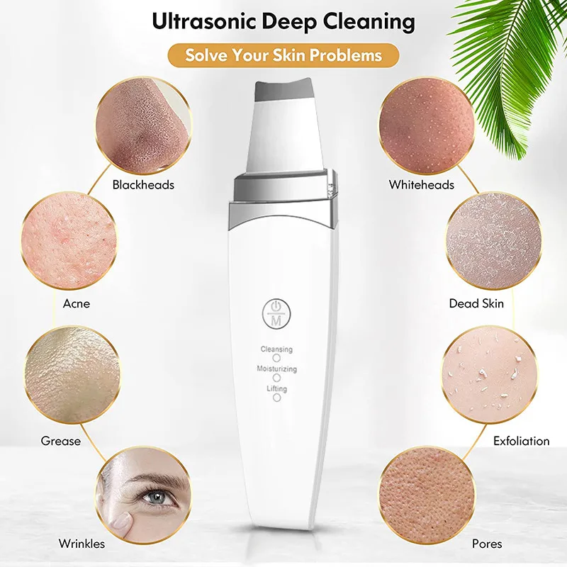 

New Ultrasonic Skin Scrubber Peeling Blackhead Remover Deep Face Cleaning Ultrasonic Ion Ance Pore Cleaner Facial Shovel Clean