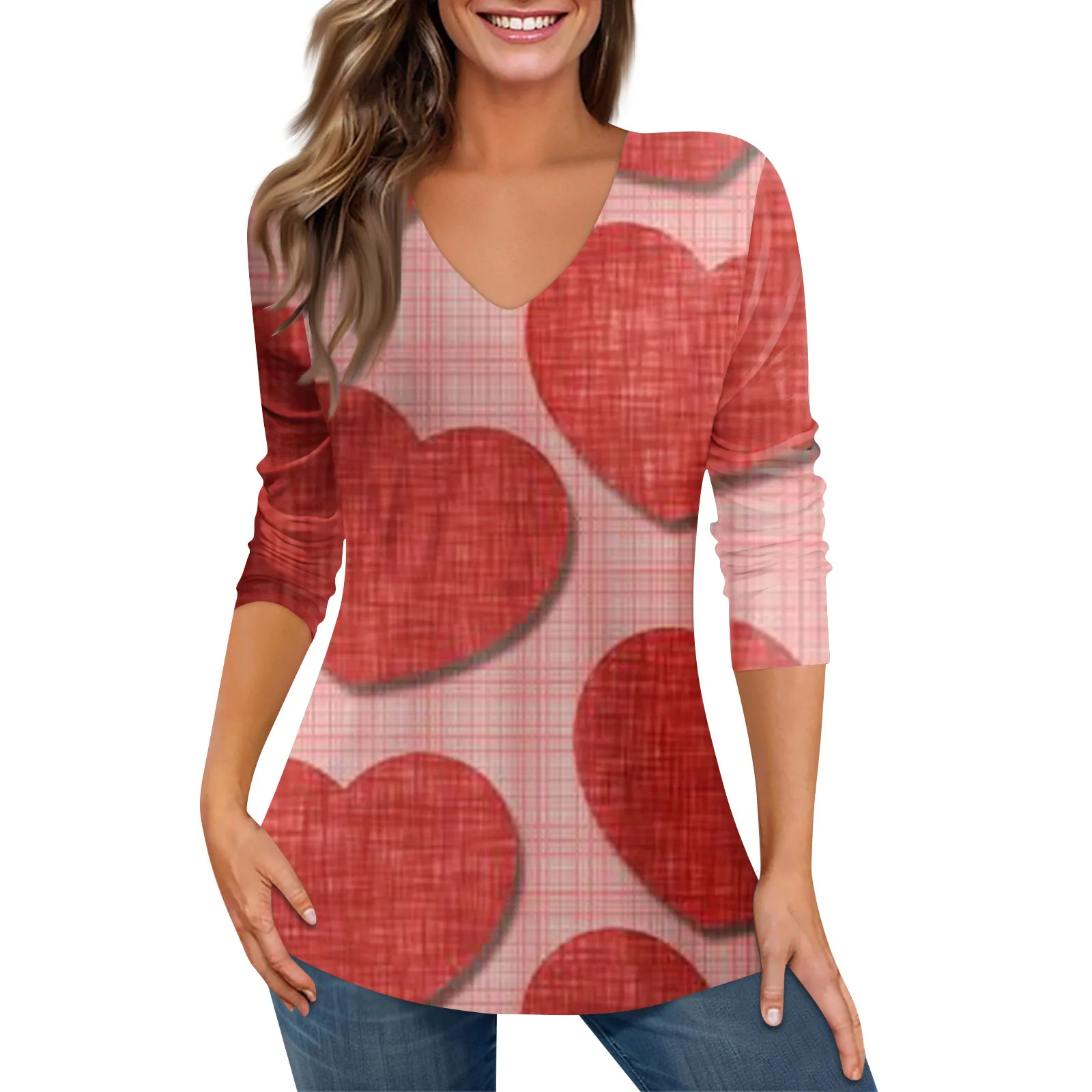 Женская модная повседневная футболка 2,14 День Святого Валентина топ с V-образным вырезом и длинным рукавом Новинка 2024 облегающая Базовая футболка с талией 
Женская модная повседневная футболка 2,14 День Святого Валентина топ с V-образным вырезом и длинным рукавом Новинка 2024 облегающая Базовая футболка с талией