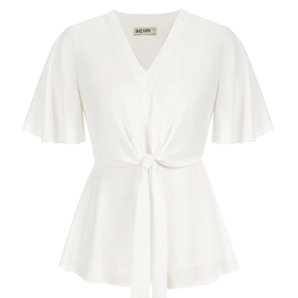 GRACE KARIN Women Knotted Front Tops Short Bell Sleeve V-Neck Elastic Waist A-Line Blouse Elegant Lady Summer Tunic Workwear A30
GRACE KARIN Women Knotted Front Tops Short Bell Sleeve V-Neck Elastic Waist A-Line Blouse Elegant Lady Summer Tunic Workwear A30