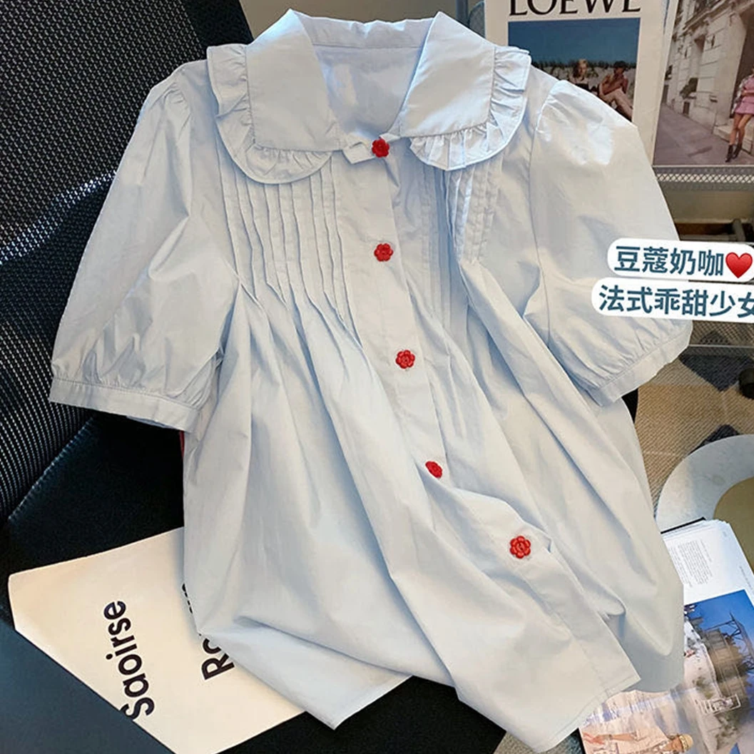 Blue French Doll Neck Short Sleeve Shirt for Women Summer Bubble Sleeve Fashion Girls Blouse Top
Blue French Doll Neck Short Sleeve Shirt for Women Summer Bubble Sleeve Fashion Girls Blouse Top