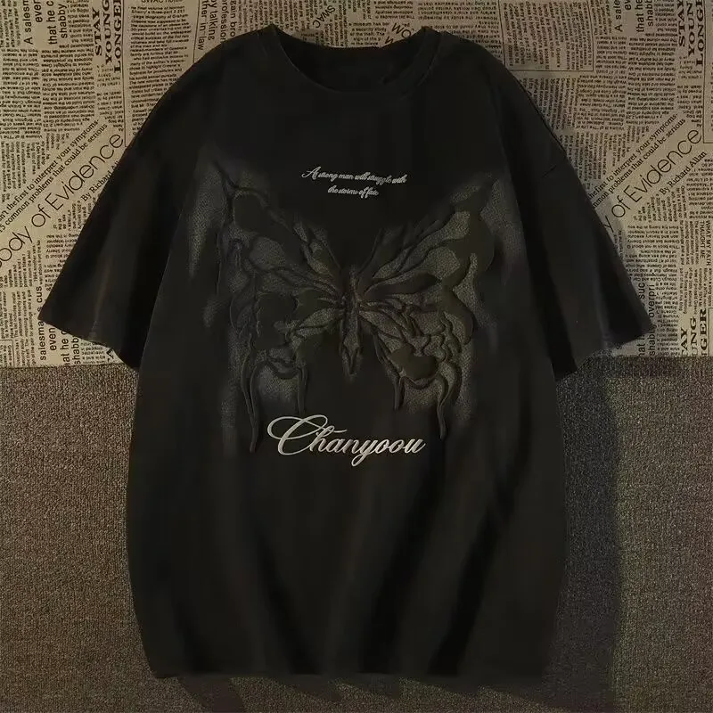 American Retro Butterfly Pure Cotton Short Sleeved T-shirt for Men and Women Loose Fitting High Street Summer Half Sleeved Top
American Retro Butterfly Pure Cotton Short Sleeved T-shirt for Men and Women Loose Fitting High Street Summer Half Sleeved Top