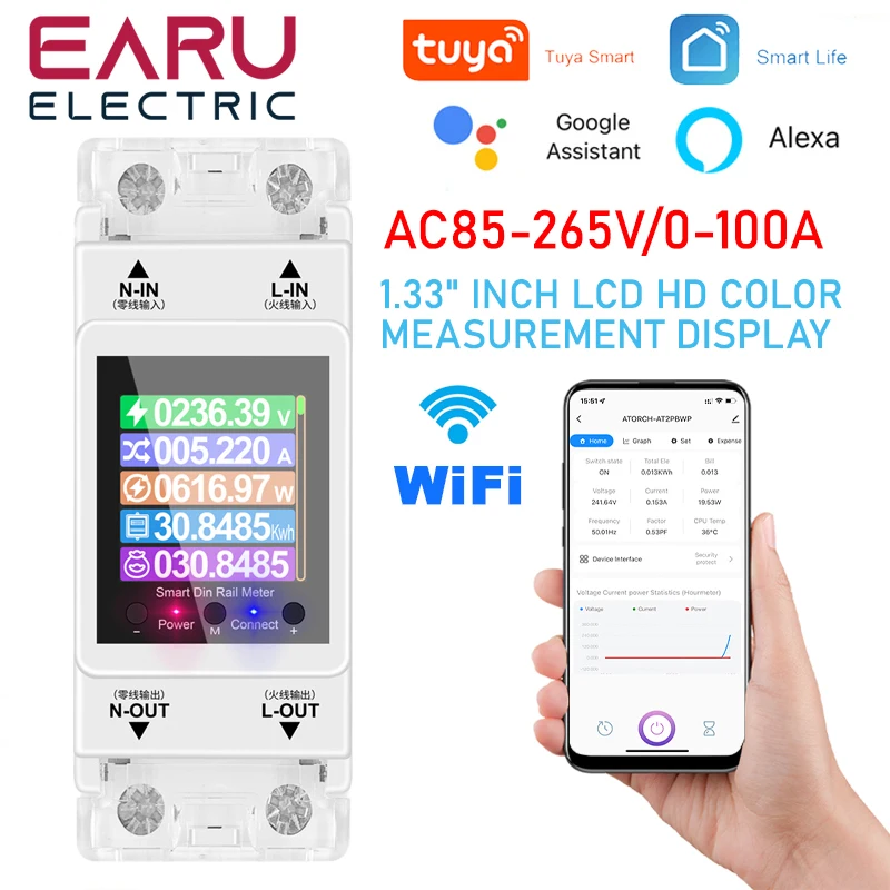 AT2PW 100A Tuya WIFI Din Rail Energy Meter Smart Switch Remote Control AC 220V 110V Digital Volt Amp Kwh Frequency Factor Meter
AT2PW 100A Tuya WIFI Din Rail Energy Meter Smart Switch Remote Control AC 220V 110V Digital Volt Amp Kwh Frequency Factor Meter