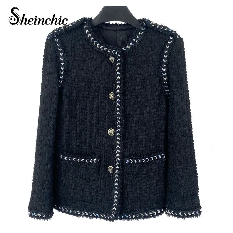 Korean Fashion Black Jackets for Women Elegant O-neck Single Breasted Tweed Jacket Winter Wool Coat Vintage Chaqueta Mujer
Korean Fashion Black Jackets for Women Elegant O-neck Single Breasted Tweed Jacket Winter Wool Coat Vintage Chaqueta Mujer