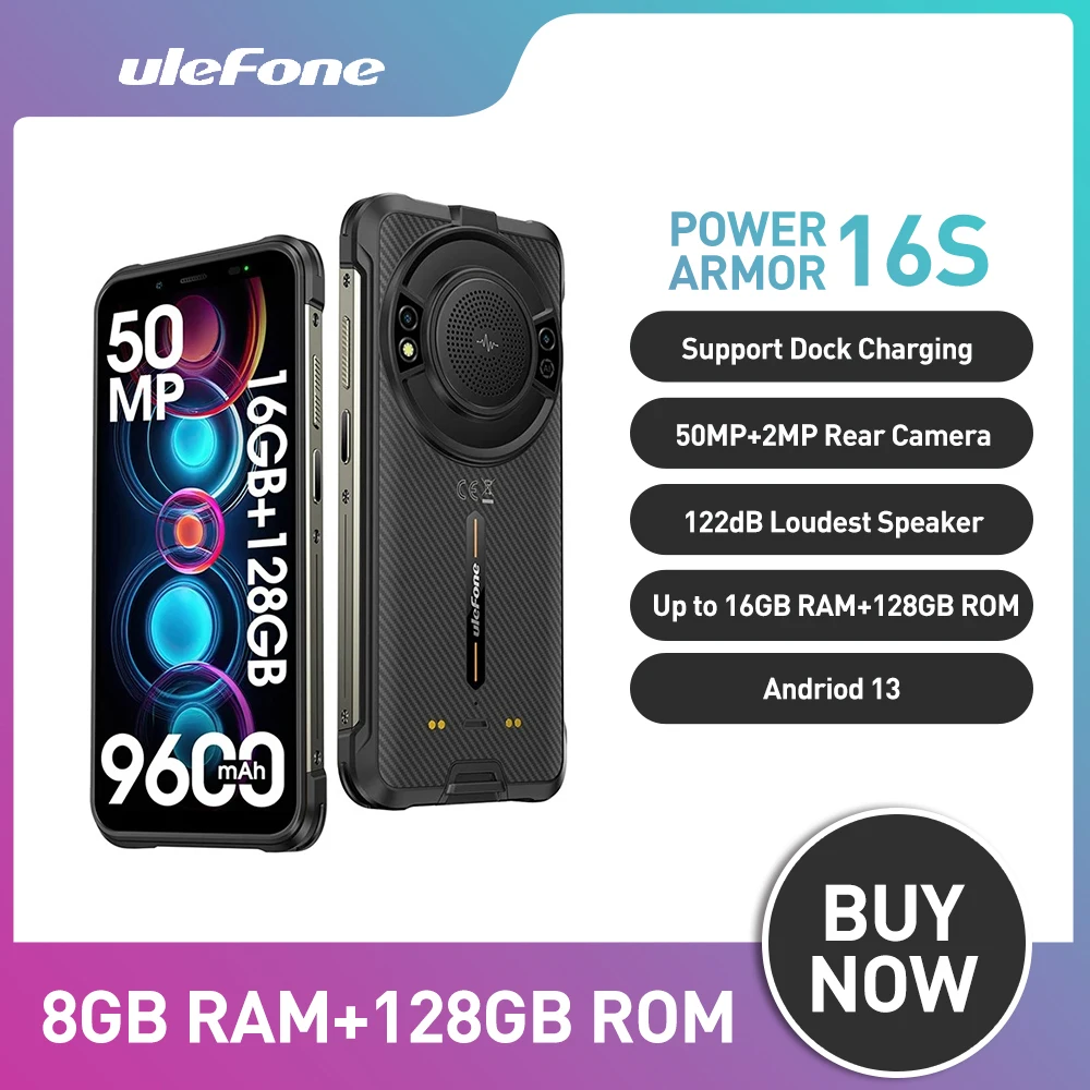 

Ulefone Power Armor 16S Rugged Smartphone16GB+128GB Android 13 NFC 50MP Camera 9600mAh Global 122dB Loudest Speaker Waterproof