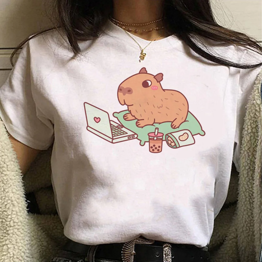 

Capybara t-shirts women designer comic anime Tee female funny 2000s streetwear clothing