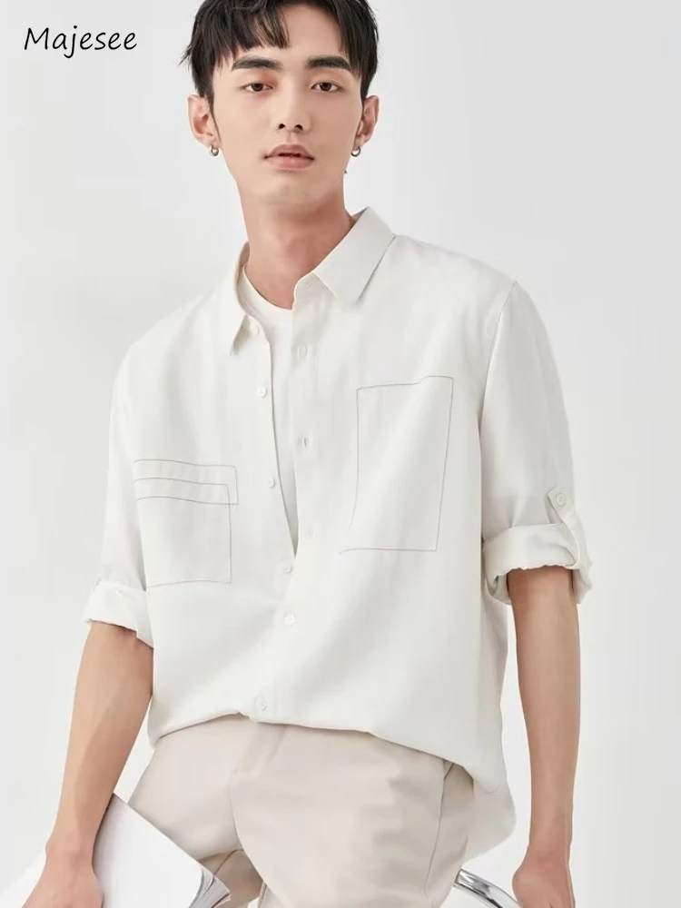

Рубашка мужская свободного покроя, универсальная модная, в японском стиле Харадзюку, с рукавом до локтя, в стиле Хай-стрит, красивый повседневный Топ, на лето