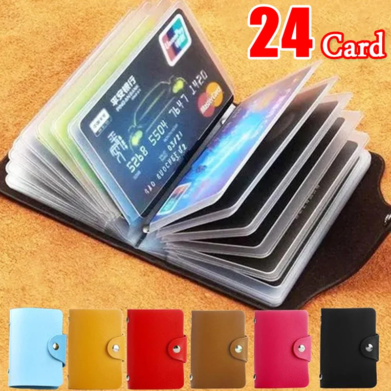 

24 Slots Bits Card Holder Bag Simple Solid Color Pocket Case for Women Men Credit ID Card Organizer Leather Cardholder Wallet
