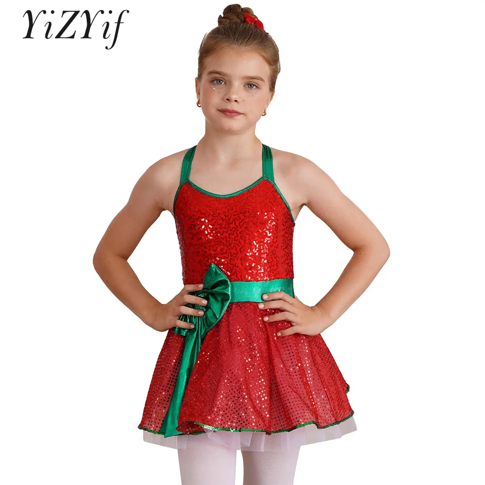 Kids Girls Christmas Dance Dress Sleeveless Shiny Sequins Bowknot Ballet Tutu Dress Leotard Skating Bodysuit Performance Costume 
Kids Girls Christmas Dance Dress Sleeveless Shiny Sequins Bowknot Ballet Tutu Dress Leotard Skating Bodysuit Performance Costume