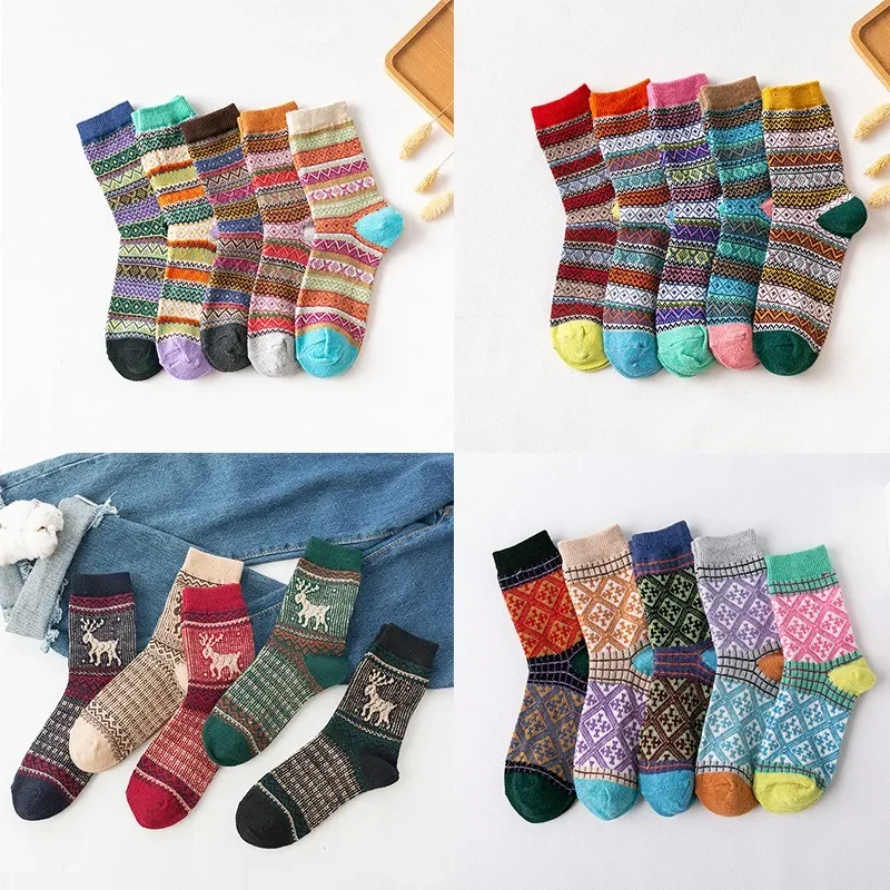

5Pairs Retro New Women Witner Socks Man Socks Thick Warm Socks Casual Style High Quality Women Socks Couple Models Free Size