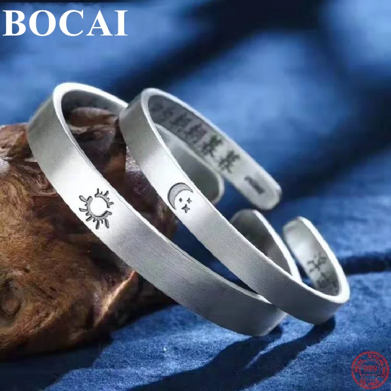 

BOCAI S999 Sterling Silver Pendant 2022 New Fashion Sun Moon Totem Love Forever Bangle Pure Argentum Hand Jewelry for Women Men