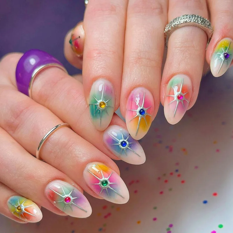 3D fake nails accessories rainbow star french almond tips with diamond designs faux ongles press on acrylic false nail supplies
3D fake nails accessories rainbow star french almond tips with diamond designs faux ongles press on acrylic false nail supplies