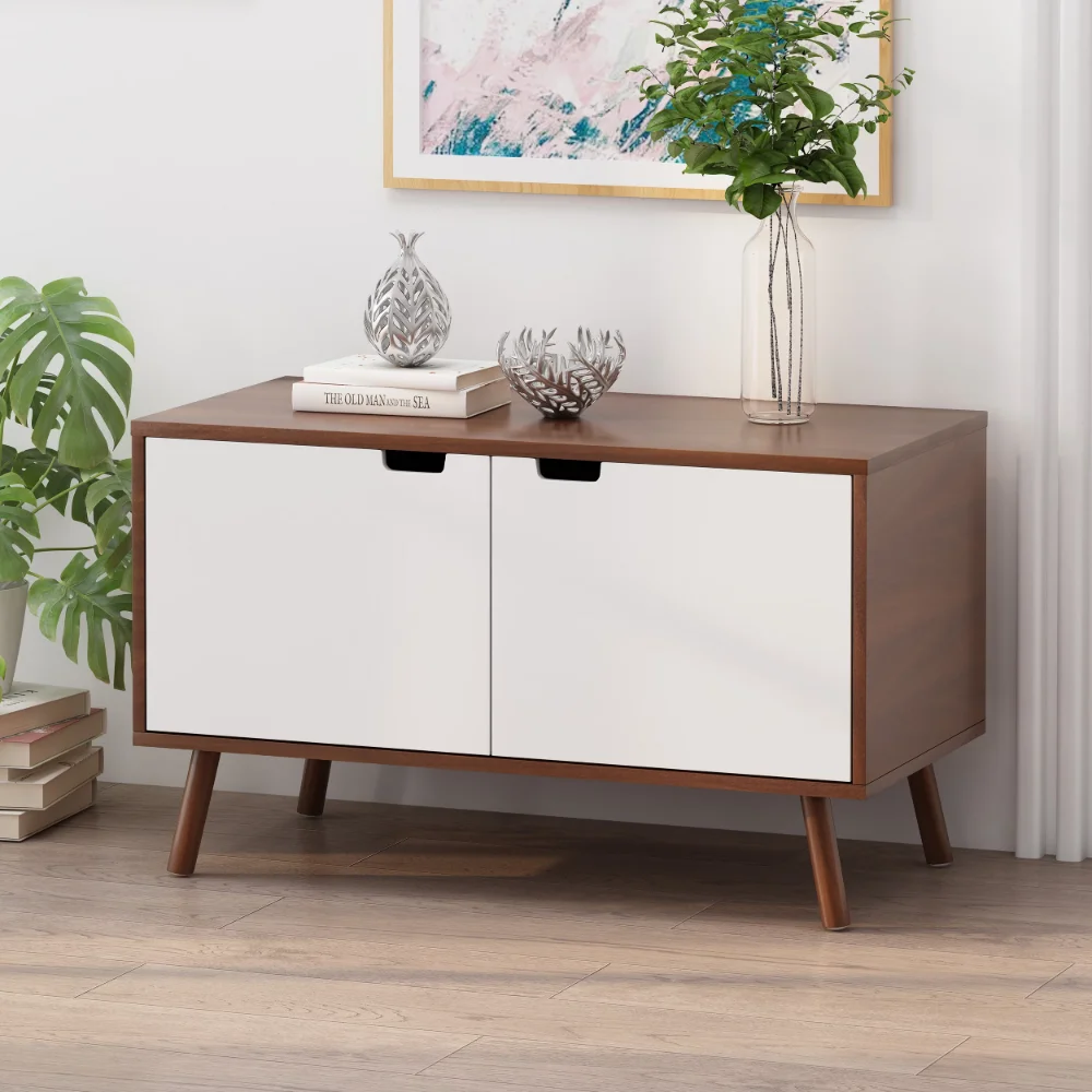 Noble House Sindy Mid-Century Modern Faux Wood Overlay 2 Door Cabinet, Walnut and White
Noble House Sindy Mid-Century Modern Faux Wood Overlay 2 Door Cabinet, Walnut and White