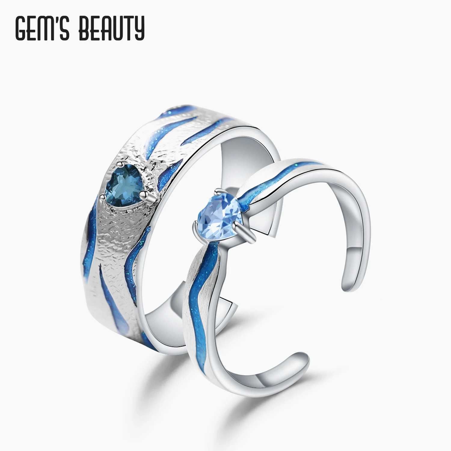 GEM'S BEAUTY 925 Sterling Silver Blue Topaz Ring Set For Women Sea Of Love Enamel Adjustable Open Handmade Couple Rings
GEM'S BEAUTY 925 Sterling Silver Blue Topaz Ring Set For Women Sea Of Love Enamel Adjustable Open Handmade Couple Rings