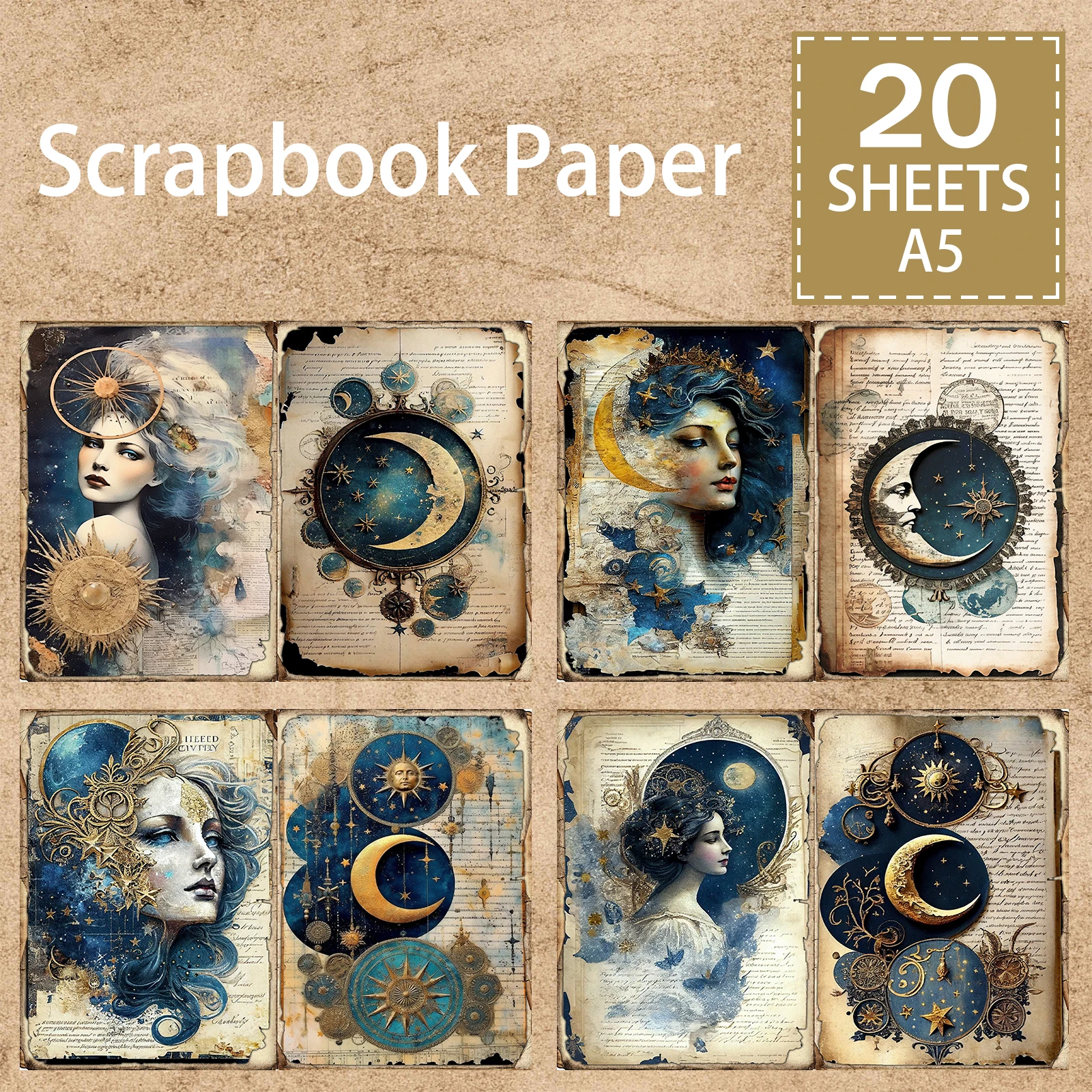 20 Sheets A5 Size Starry Sky Moon Sun Star Girl Background Vintage Grunge Journal Planning Scrapbooking
20 Sheets A5 Size Starry Sky Moon Sun Star Girl Background Vintage Grunge Journal Planning Scrapbooking