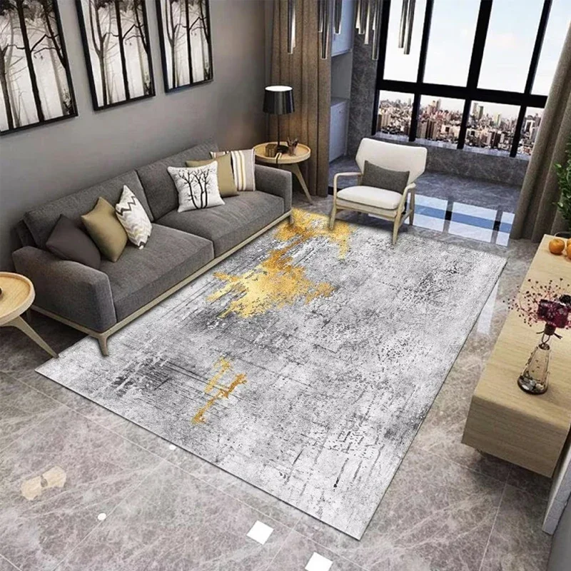 

Golden Luxury Abstract Living Room Carpets Nordic Large Area Study Lounge Carpet Bedroom Decor Rugs Non-slip Washable Floor Mat
