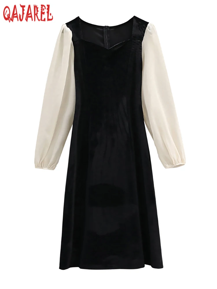 2024 Black Velvet Patchowrk White Long Sleeve Midi Dress Women Elegant Chic Square Collar Dress Autumn Winter Luxury Party Dress
2024 Black Velvet Patchowrk White Long Sleeve Midi Dress Women Elegant Chic Square Collar Dress Autumn Winter Luxury Party Dress