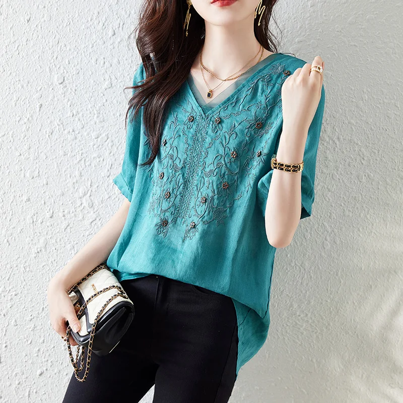2023 Summer New Korean Version Chiffon V-neck Neck Short Sleeve Shirt Fashionable Elegant Loose Flower Print Women Clothing T162
2023 Summer New Korean Version Chiffon V-neck Neck Short Sleeve Shirt Fashionable Elegant Loose Flower Print Women Clothing T162