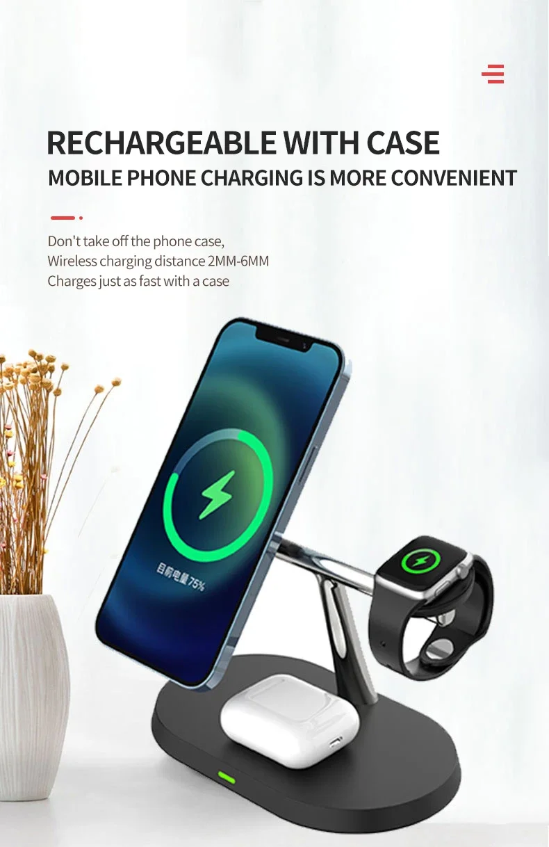 Wireless Charger Stand Magnetic for iPhone 15 14 13 12 Pro Max Apple Watch 9 8 7 Airpods Pro 3 In 1 Fast Phone Charging Sation Wireless Charger Stand Magnetic for iPhone 15 14 13 12 Pro Max Apple Watch 9 8 7 Airpods Pro 3 In 1 Fast Phone Charging Sation