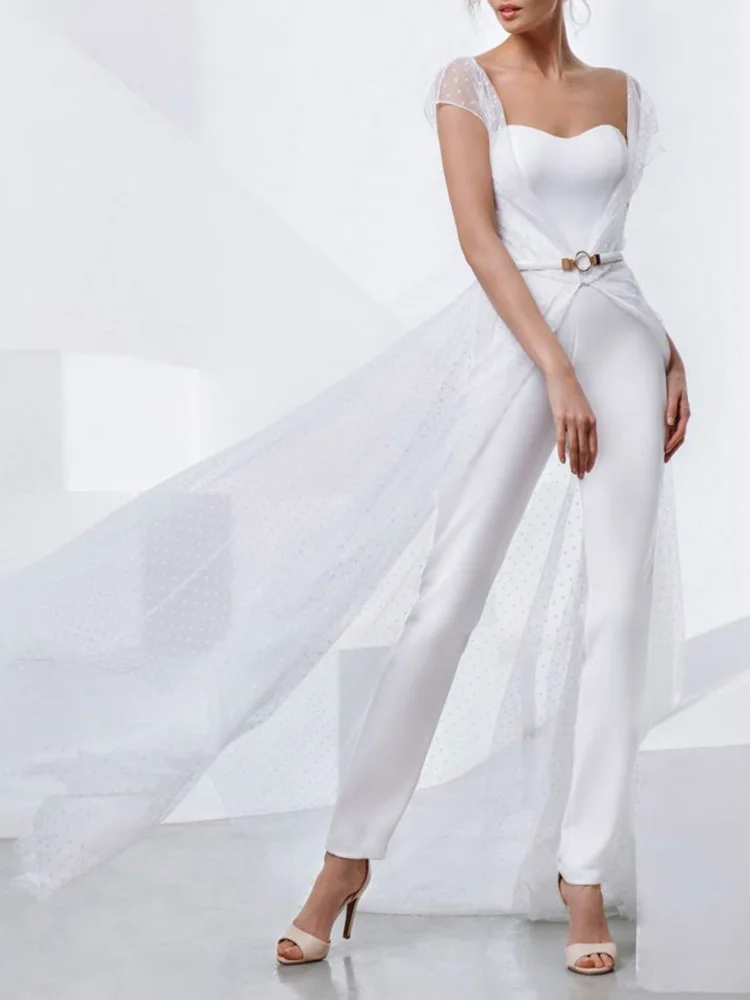 Elegant White Sweetheart Satin Short Sleeve Detachable Train Belt Pants Woman Wedding Dresses Bridal Engagement Party
Elegant White Sweetheart Satin Short Sleeve Detachable Train Belt Pants Woman Wedding Dresses Bridal Engagement Party