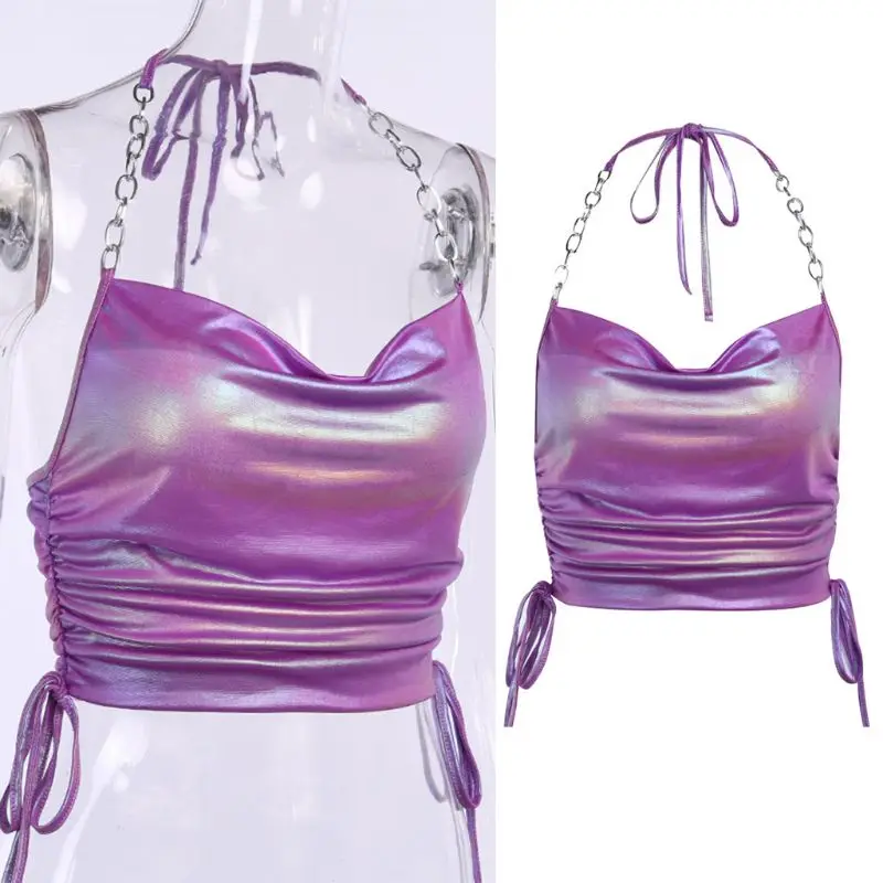 Women Summer Ruched Drawstring Halter Crop Top Glitter Metallic Camisole Sexy Backless Metal Chain Bustier Dropship
Women Summer Ruched Drawstring Halter Crop Top Glitter Metallic Camisole Sexy Backless Metal Chain Bustier Dropship