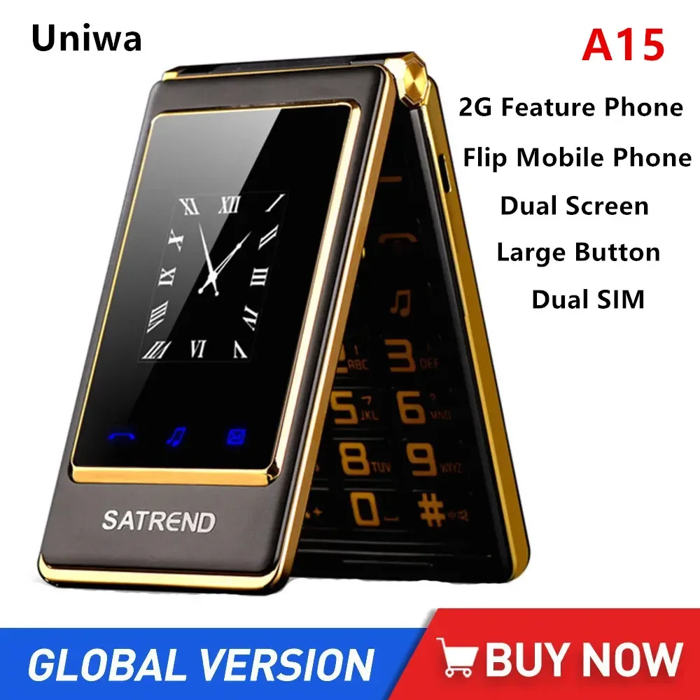 

UNIWA A15 Feature Phone Big Push Button 2G Flip Phone Dual SIM Dual Standby Cellphone For Old Man Russian Arabic Hebrew Keyboard