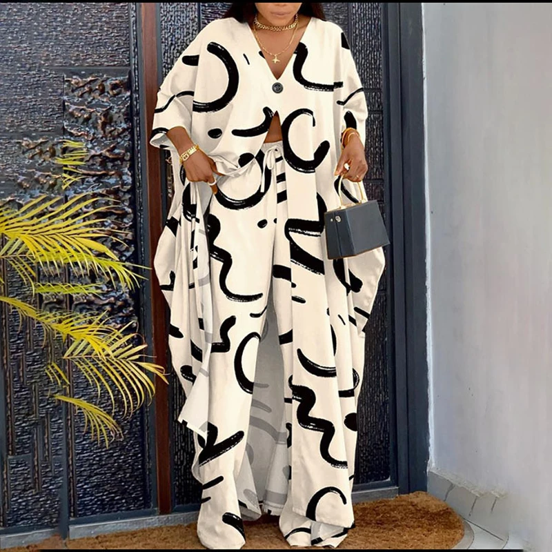 Women Fashion Printed 2 Piece Pant Set Loose Long Sleeve Blosue Cardigan Wide Leg Trousers Suit 2022 Autumn Ladies Elegant Suits
Women Fashion Printed 2 Piece Pant Set Loose Long Sleeve Blosue Cardigan Wide Leg Trousers Suit 2022 Autumn Ladies Elegant Suits