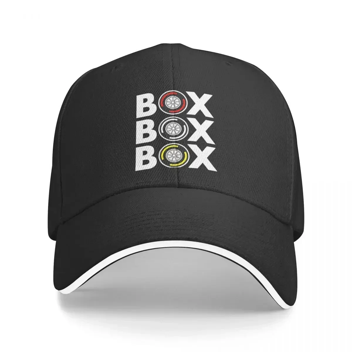 

Box Box Box Tyre White Text Design Car Racing Washed Men's Baseball Cap Sunprotection Trucker Snapback Caps Dad Hat Golf Hats