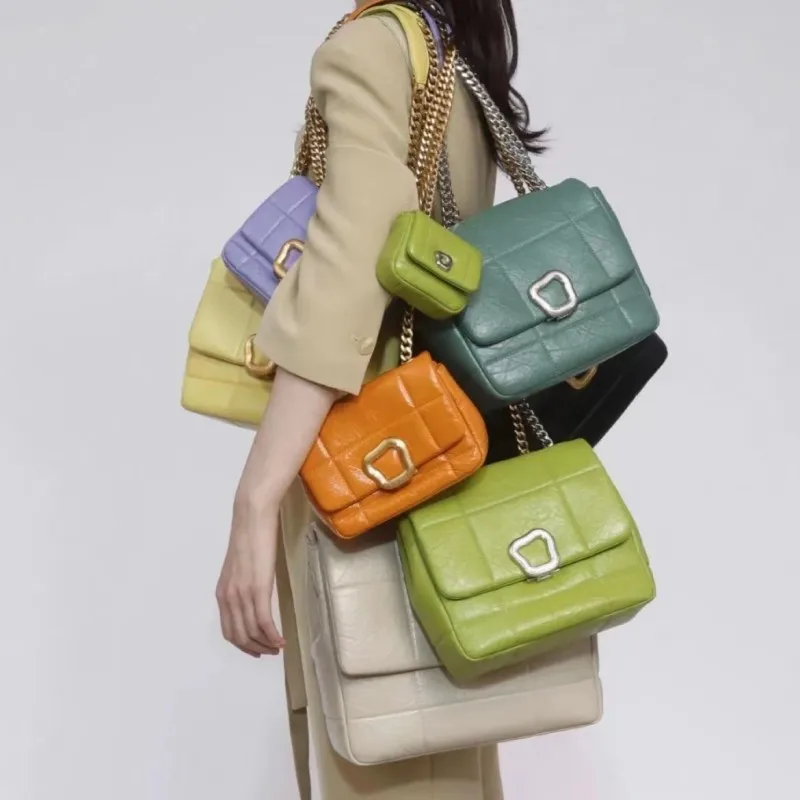 

2024 Fashion Brand Women Shoulder Bag Luxury Designer Genuine Leather Girls Handbag Metal Chains Ladies Crossbody Messenger Bags