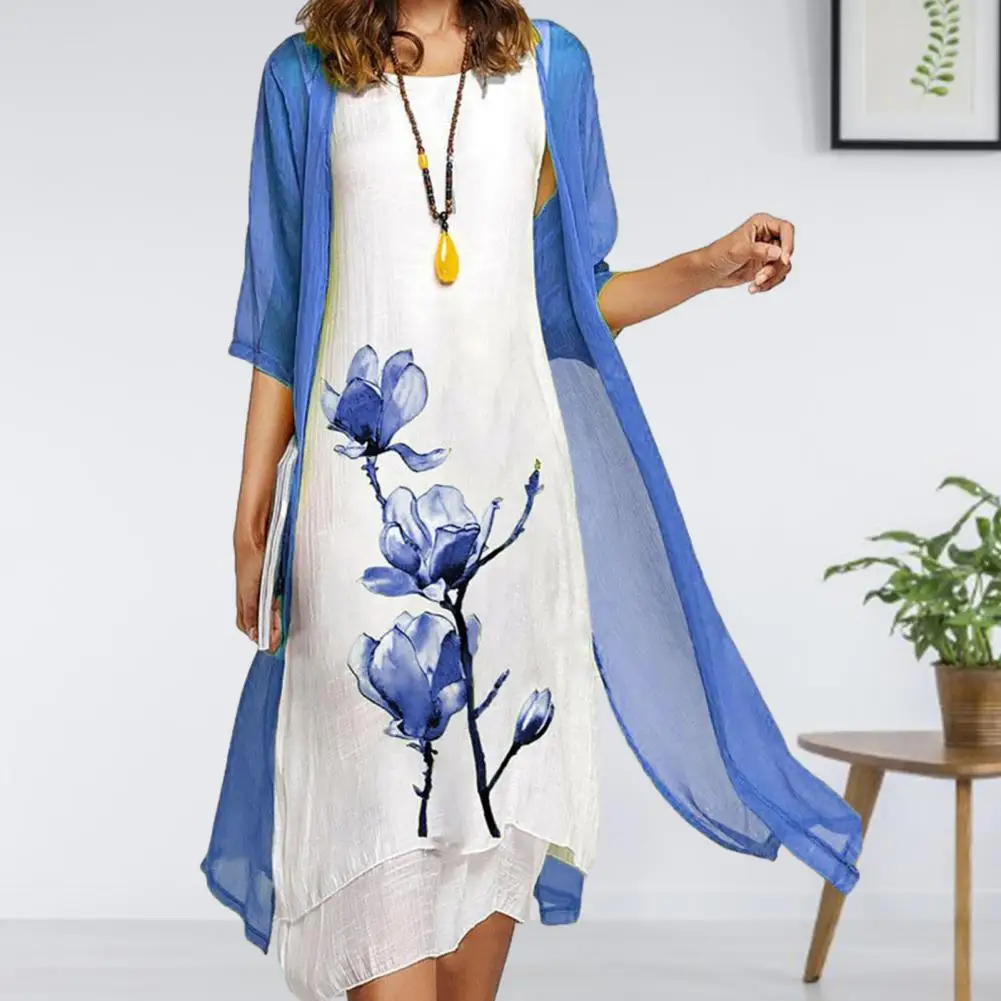2 Pcs/Set Spring Autumn Women Retro Flower Print Irregular Hem Vest Dress Solid Color Half Sleeve Shawl Coat Soft Elegant Outfit
2 Pcs/Set Spring Autumn Women Retro Flower Print Irregular Hem Vest Dress Solid Color Half Sleeve Shawl Coat Soft Elegant Outfit