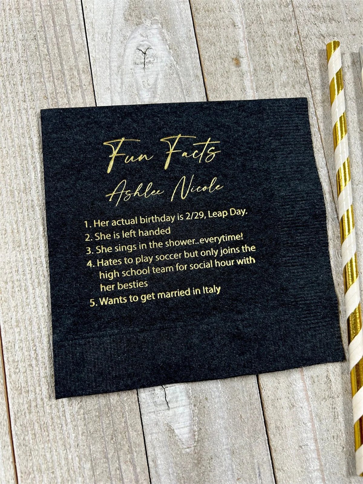 

50pcs Personalized Napkins Birthday Wedding Trivia Napkins Fun Fact Napkins Beverage Luncheon Dinner and Guest Towels Available!