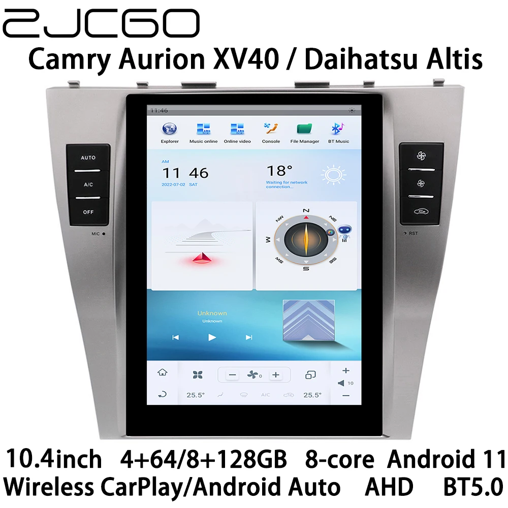 

ZJCGO Car Multimedia Player Stereo GPS Radio Navigation Android 11 Screen for Toyota Camry Aurion XV40 Daihatsu Altis 2006~2011