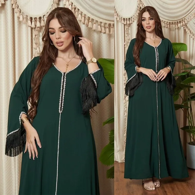 

Elegant Middle East Long Dress for Women Eid Arab Dubai Abaya Islamic Muslim Party Jalabiya Turkey Dresses Moroccan Kaftan Robe
