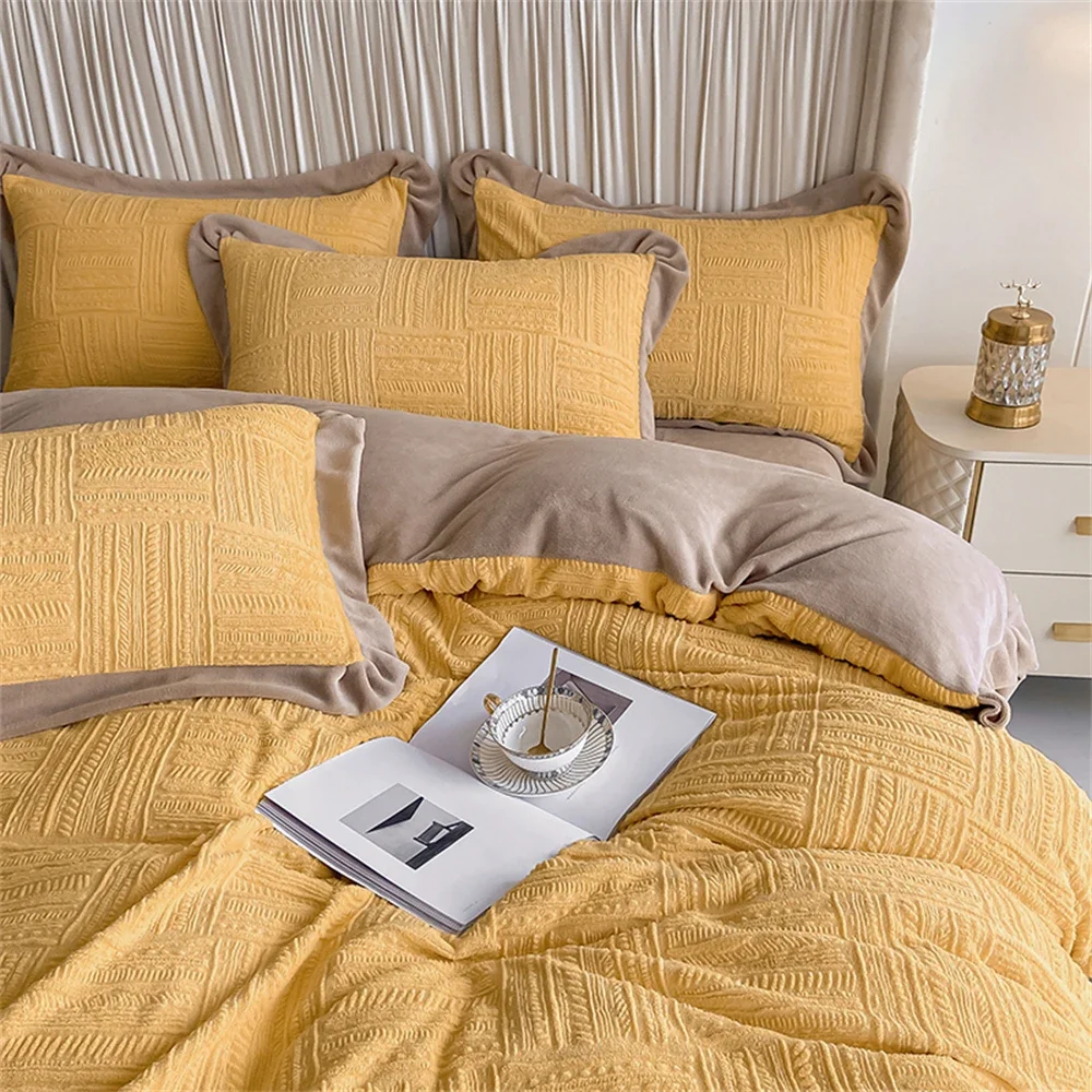 

Jacquard Bedding Set Milk Velvet Thicken Winter Warm Four Piece Sets Queen King Quilt Cover Bed Linen Pillowcase Bedroom Decor