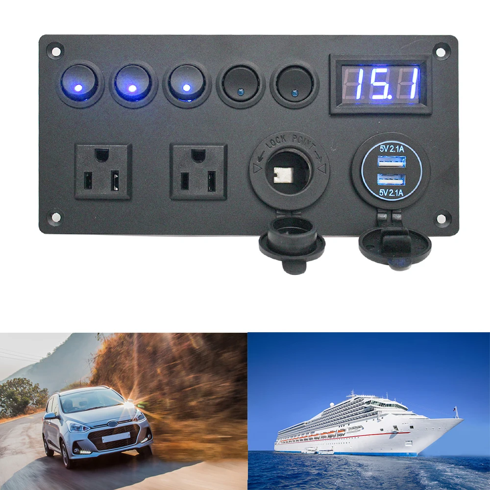 12V/24V Car Switch Panel LED Digital Voltmeter For Car Marine with US Plug Socket Dual USB Port 5 Gang Toggle Switch
12V/24V Car Switch Panel LED Digital Voltmeter For Car Marine with US Plug Socket Dual USB Port 5 Gang Toggle Switch