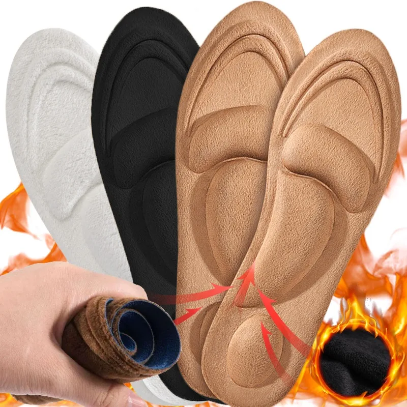 

1pair Winter Thermal Sports Shock-absorbing Shoes Pad Thicken Plush Sponge Insoles Warm Arch Support Soft Feet Insoles Men Women