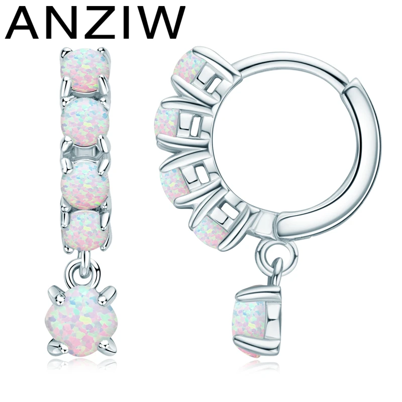 

ANZIW All for 1 Real and Free Shipping Opal Dangle Huggie Earring 100% 925 Sterling Silver Hoops Woman Original Jewelry for Girl