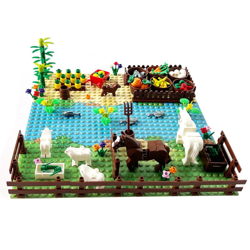 

Farm Pasture Scenery Scene MOC Compatible With LEGO Building Blocks River Zoo Racecourse Sheep Cattle Fruit Vegetable Bricks Toy
