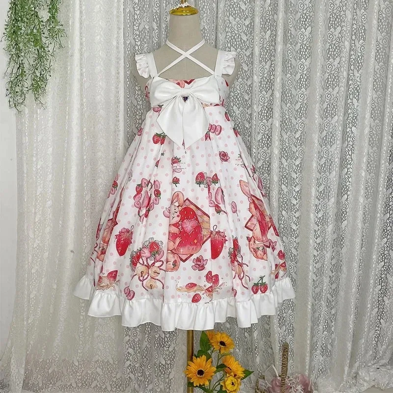 

Magogo Original Design Lolita Dress Strawberry Cute Rabbit JSK Suspender Dress Female