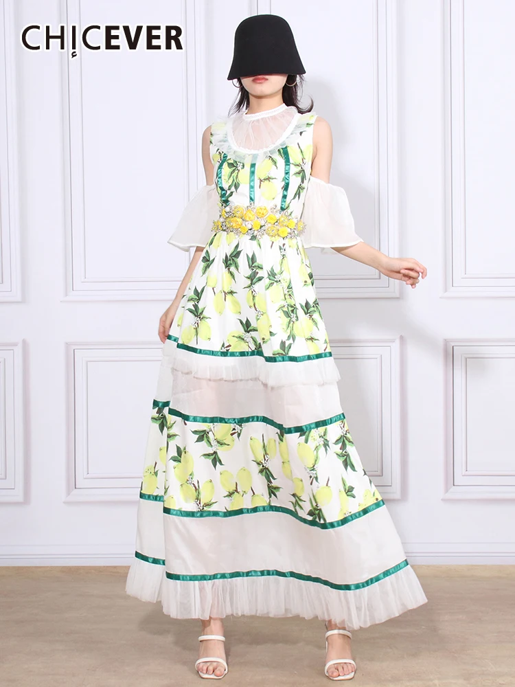 CHICEVER Printing Patchwork Mesh Chic Dresses For Women Round Neck Short Sleeve High Waist Off Shoulder Hit Color Dress Female
CHICEVER Printing Patchwork Mesh Chic Dresses For Women Round Neck Short Sleeve High Waist Off Shoulder Hit Color Dress Female