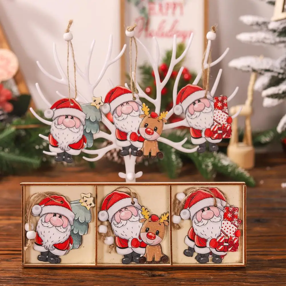 

Rustic Wood Christmas Decorations Festive Wooden Christmas Ornaments Cute Cartoon Santa Claus Snowman Elk Xmas for Home for New