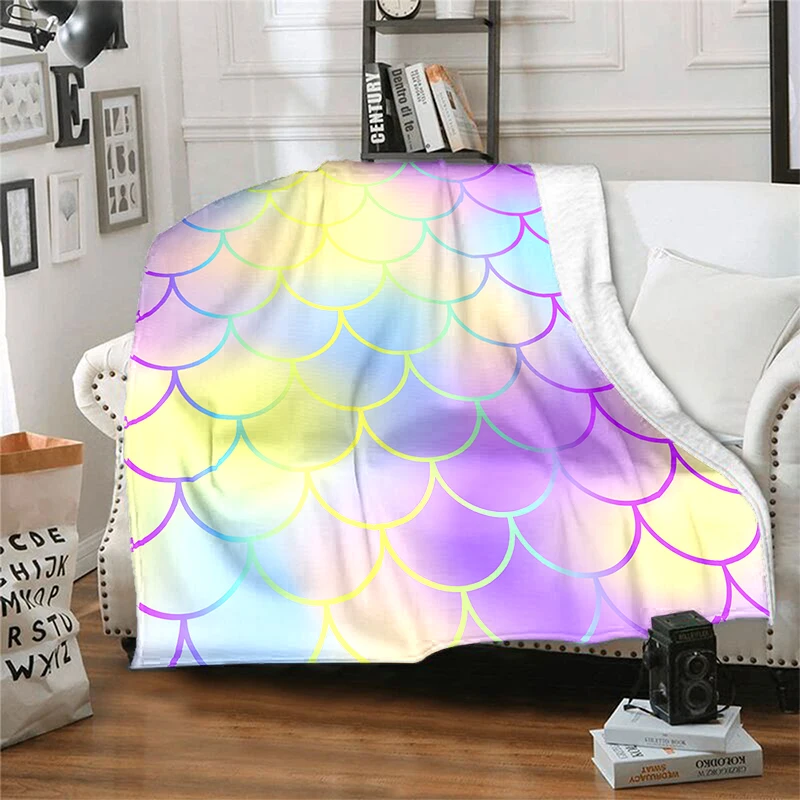 

Gradual Fish Scale Printed Blanket Flannel Warmth Soft Plush Sofa Bed Throwing Blankets Plush，Custom Blanket，Camping Blanket