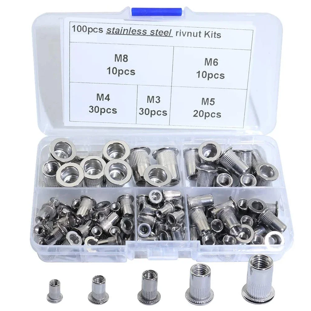 100 PCS Stainless Steel Threaded Rivet Nuts Insert Nutsert Cap Rivets M3 M4 M5 M6 M8 DIY
100 PCS Stainless Steel Threaded Rivet Nuts Insert Nutsert Cap Rivets M3 M4 M5 M6 M8 DIY